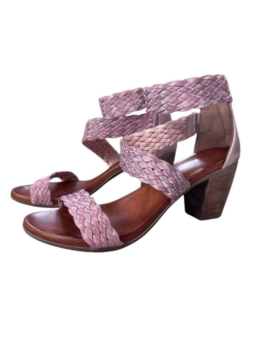 Sundance Bonaire Strappy Leather Pink Braided Women's Sandals Size 39/8.5